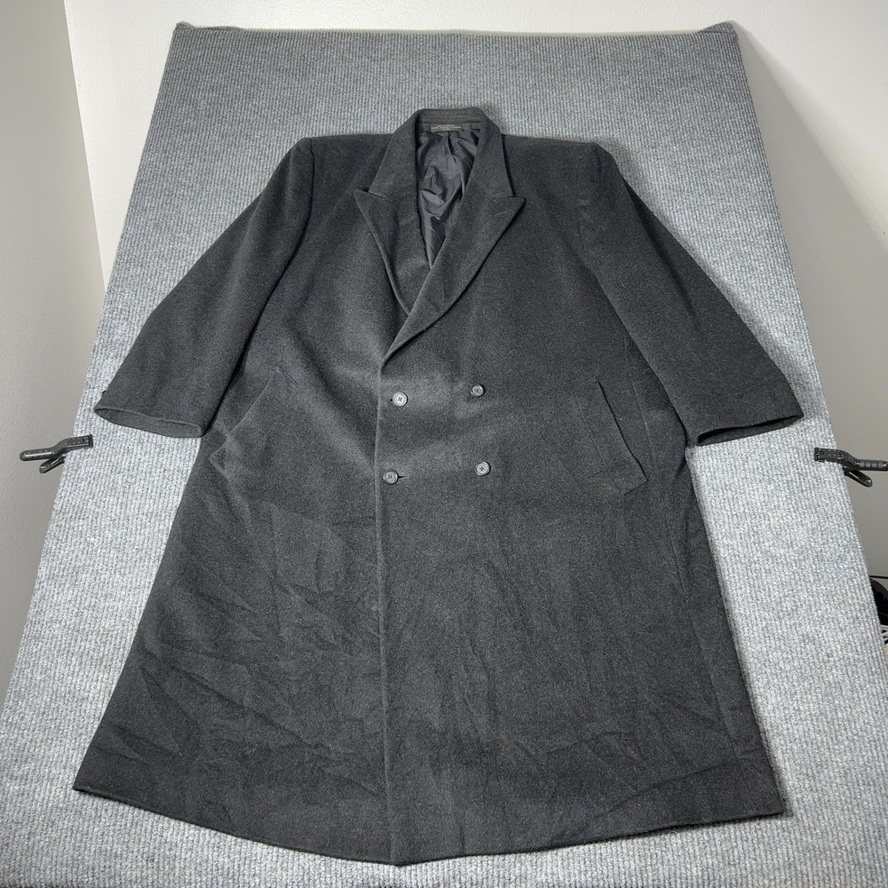 Vintage Petrocelli Wool Cashmere‎ Coat Mens 3XL Black Double Breasted Overcoat